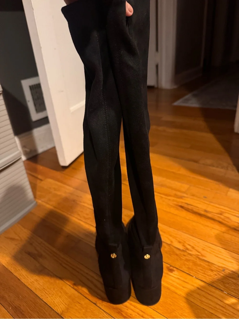 Michael Kors Black Suede Over-the-Knee Block Heel Boots